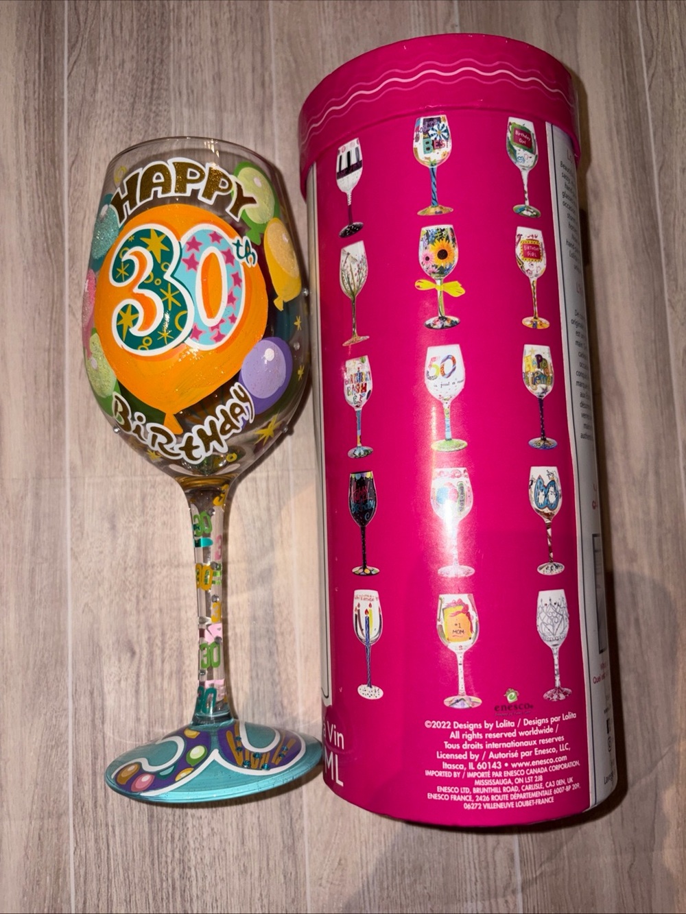 Lolita Multicolor Happy 30 Wine Glass with Pink Gift Tube